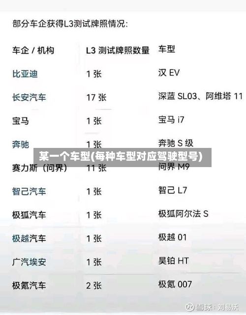 某一个车型(每种车型对应驾驶型号)