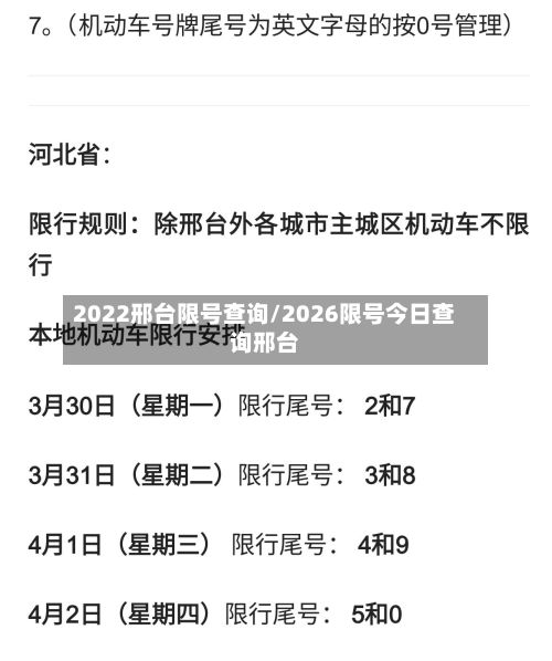 2022邢台限号查询/2026限号今日查询邢台